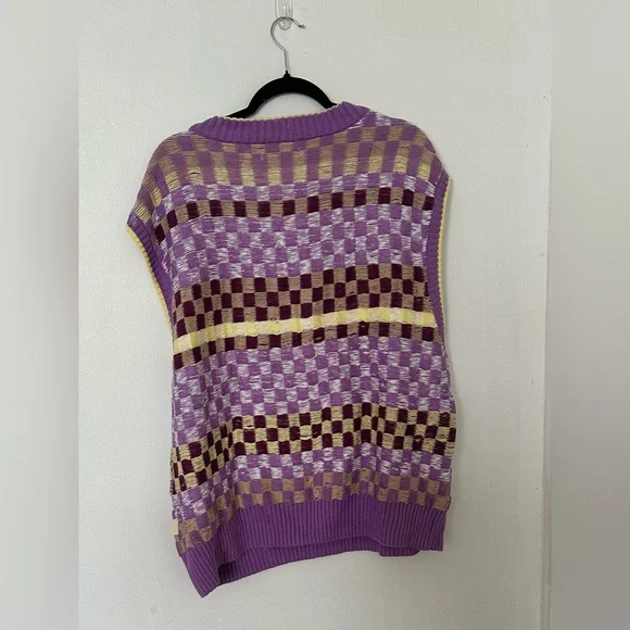 Urban Outfitters V-Neck Purple and Yellow Sweater - Picture 3 of 3